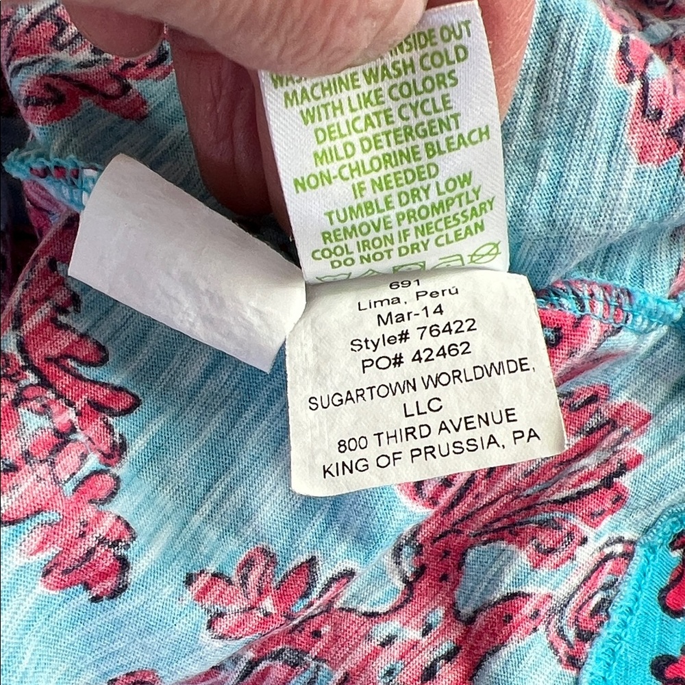 Lilly Pulitzer Turquoise & Pink Short Sleeve V-Neck Tee - Picture 8 of 8